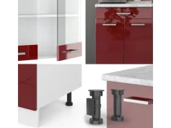 Vicco R-Line Singleküche Bordeaux Hochglanz/Weiß 140 cm AP Eiche ohne E-Geräte