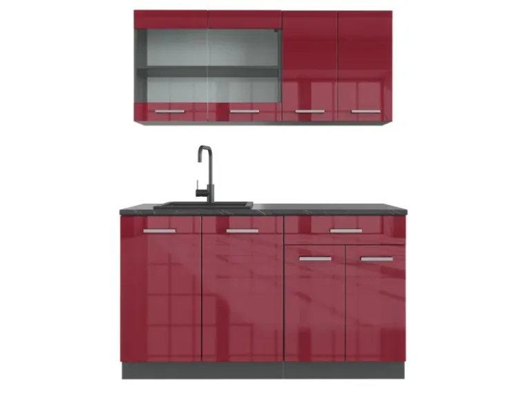 Vicco R-Line Singleküche Bordeaux Hochglanz/Anthrazit 140 cm AP Anthrazit ohne E-Geräte