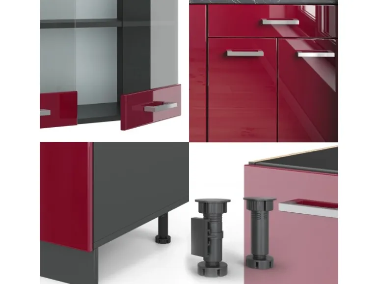 Vicco R-Line Singleküche Bordeaux Hochglanz/Anthrazit 140 cm AP Anthrazit ohne E-Geräte