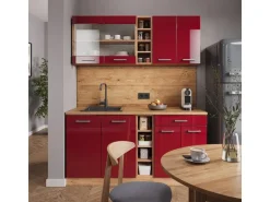 Vicco R-Line Singleküche Bordeaux Hochglanz/Goldkraft Eiche 160 cm AP Eiche ohne E-Geräte