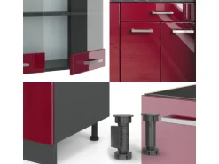 Vicco R-Line Singleküche Bordeaux Hochglanz/Anthrazit 140 cm AP Marmor ohne E-Geräte