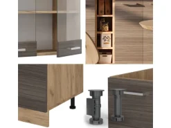 Vicco R-Line Singleküche Edelgrau/Goldkraft Eiche 160 cm AP Anthrazit ohne E-Geräte
