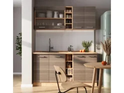 Vicco R-Line Singleküche Edelgrau/Goldkraft Eiche 160 cm AP Eiche ohne E-Geräte