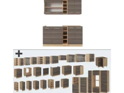Vicco R-Line Singleküche Edelgrau/Goldkraft Eiche 160 cm AP Eiche ohne E-Geräte