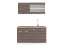 Vicco R-Line Singleküche Edelgrau/Weiß 140 cm AP Eiche ohne E-Geräte