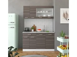 Vicco R-Line Singleküche Edelgrau/Weiß 140 cm AP Eiche ohne E-Geräte