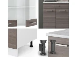 Vicco R-Line Singleküche Edelgrau/Weiß 140 cm AP Eiche ohne E-Geräte