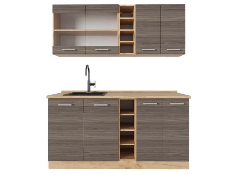 Vicco R-Line Singleküche Edelgrau/Goldkraft Eiche 160 cm ohne Arbeitsplatte ohne E-Geräte