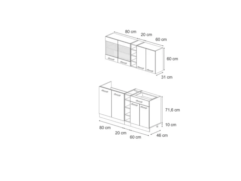 Vicco R-Line Singleküche Edelgrau/Goldkraft Eiche 160 cm ohne Arbeitsplatte ohne E-Geräte