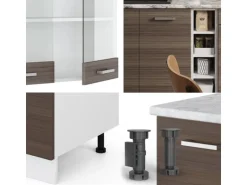 Vicco R-Line Singleküche Edelgrau/Weiß 160 cm AP Anthrazit ohne E-Geräte