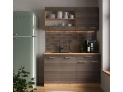 Vicco R-Line Singleküche Edelgrau/Goldkraft Eiche 140 cm ohne Arbeitsplatte ohne E-Geräte