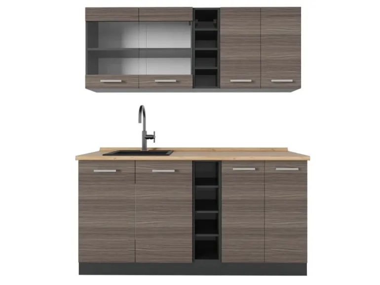 Vicco R-Line Singleküche Edelgrau/Anthrazit 160 cm AP Eiche ohne E-Geräte