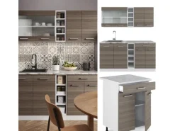 Vicco R-Line Singleküche Edelgrau/Weiß 160 cm AP Eiche ohne E-Geräte