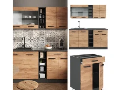 Vicco R-Line Singleküche Goldkraft Eiche/Anthrazit 160 cm AP Eiche ohne E-Geräte