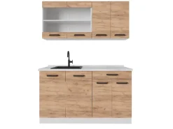 Vicco R-Line Singleküche Goldkraft Eiche/Weiß 140 cm AP Anthrazit ohne E-Geräte