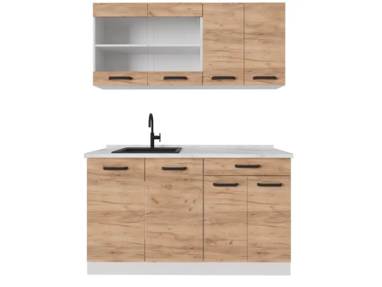 Vicco R-Line Singleküche Goldkraft Eiche/Weiß 140 cm AP Anthrazit ohne E-Geräte