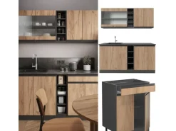 Vicco R-Line Singleküche Goldkraft Eiche/Anthrazit 160 cm AP Eiche ohne E-Geräte