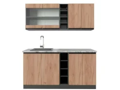 Vicco R-Line Singleküche Goldkraft Eiche/Anthrazit 160 cm AP Marmor ohne E-Geräte