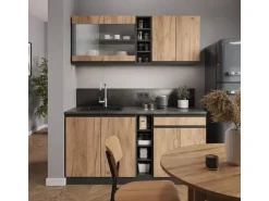 Vicco R-Line Singleküche Goldkraft Eiche/Anthrazit 160 cm AP Marmor ohne E-Geräte
