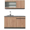 Vicco R-Line SingleKüche Goldkraft Eiche/Anthrazit 140 cm AP Marmor Opt 2 ohne E-Geräte