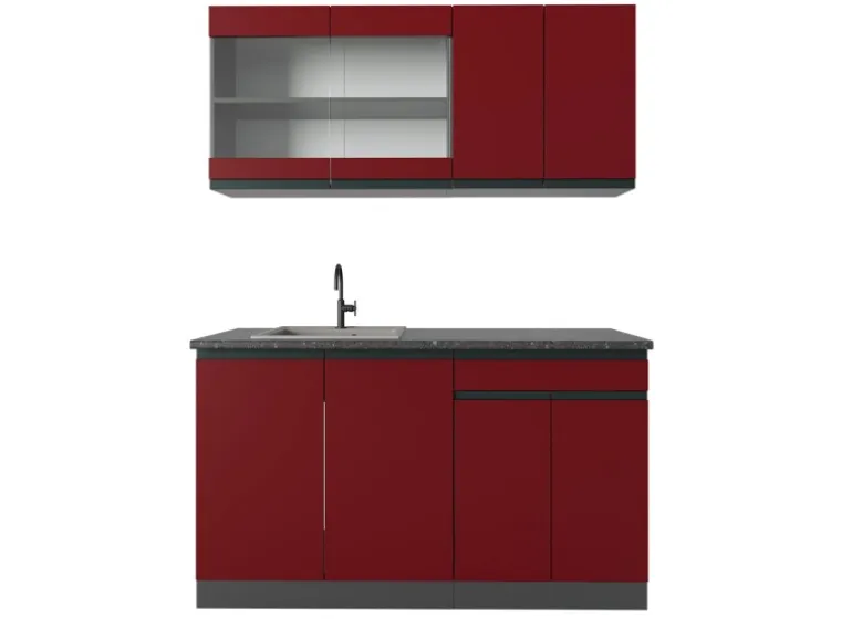 Vicco R-Line Singleküche Rot/Anthrazit 140 cm AP Anthrazit ohne E-Geräte