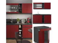 Vicco R-Line Singleküche Rot/Anthrazit 160 cm J-Shape ohne E-Geräte