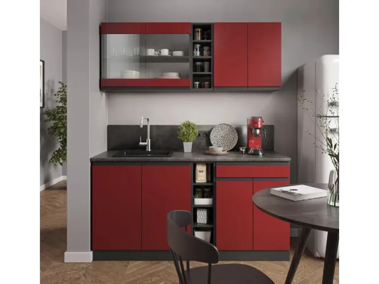 Vicco R-Line Singleküche Rot/Anthrazit 160 cm AP Marmor ohne E-Geräte