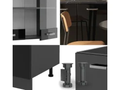 Vicco R-Line Singleküche Schwarz Hochglanz/Anthrazit 140 cm AP Eiche ohne E-Geräte