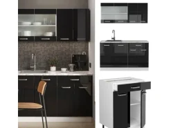 Vicco R-Line Singleküche Schwarz Hochglanz/Weiß 140 cm AP Eiche ohne E-Geräte