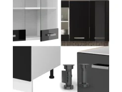 Vicco R-Line Singleküche Schwarz Hochglanz/Weiß 140 cm AP Eiche ohne E-Geräte