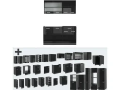 Vicco R-Line Singleküche Schwarz Hochglanz/Anthrazit 140 cm AP Marmor ohne E-Geräte