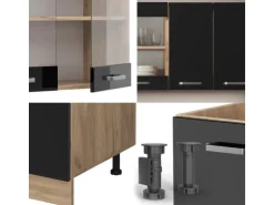 Vicco R-Line Singleküche Schwarz Hochglanz/Goldkraft Eiche 140 cm AP Anthrazit ohne E-Geräte