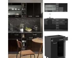 Vicco R-Line Singleküche Schwarz Hochglanz/Anthrazit 160 cm AP Eiche ohne E-Geräte