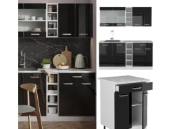 Vicco R-Line Singleküche Schwarz Hochglanz/Weiß 160 cm AP Eiche ohne E-Geräte