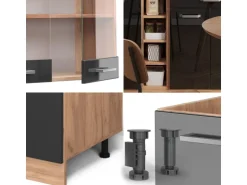 Vicco R-Line Singleküche Schwarz Hochglanz/Goldkraft Eiche 160 cm AP Marmor ohne E-Geräte