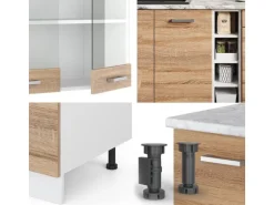 Vicco R-Line Singleküche Sonoma/Weiß 160 cm AP Anthrazit ohne E-Geräte