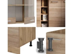 Vicco R-Line Singleküche Sonoma/Goldkraft Eiche 160 cm ohne Arbeitsplatte ohne E-Geräte