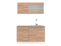Vicco R-Line Singleküche Sonoma/Weiß 140 cm AP Eiche ohne E-Geräte