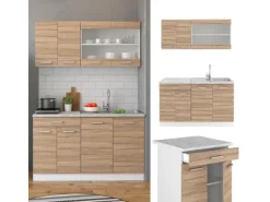 Vicco R-Line Singleküche Sonoma/Weiß 140 cm AP Anthrazit ohne E-Geräte