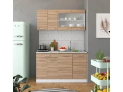 Vicco R-Line Singleküche Sonoma/Weiß 140 cm AP Anthrazit ohne E-Geräte