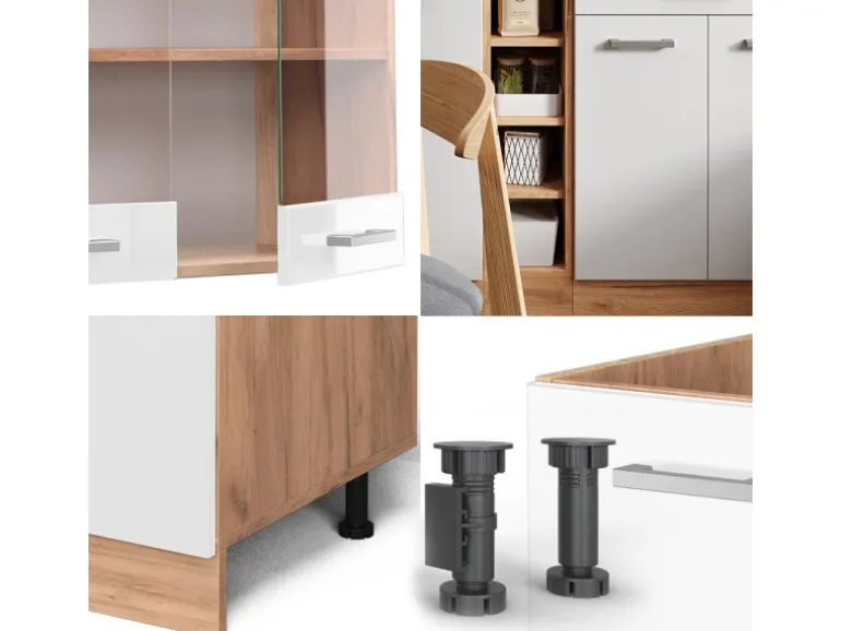 Vicco R-Line Singleküche Weiß Hochglanz/Goldkraft Eiche 160 cm ohne Arbeitsplatte ohne E-Geräte