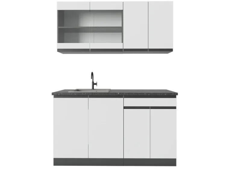 Vicco R-Line Singleküche Weiß/Anthrazit 140 cm AP Anthrazit ohne E-Geräte