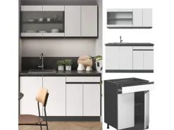 Vicco R-Line Singleküche Weiß/Anthrazit 140 cm AP Anthrazit ohne E-Geräte