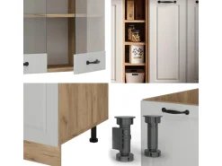 Vicco R-Line Singleküche Weiß Landhaus/Goldkraft Eiche 160 cm AP Marmor ohne E-Geräte