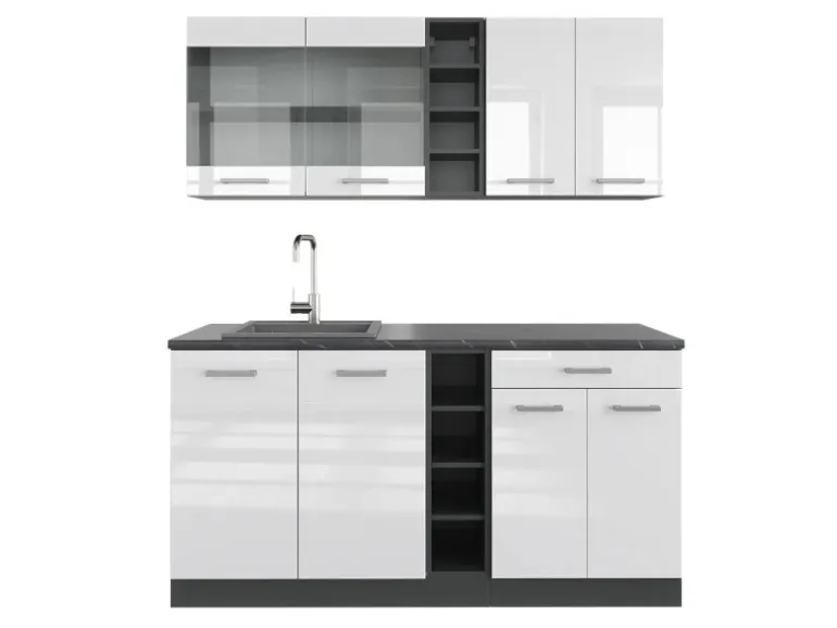 Vicco R-Line Singleküche Weiß Hochglanz/Anthrazit 160 cm ohne Arbeitsplatte ohne E-Geräte