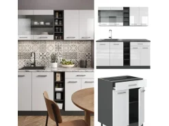 Vicco R-Line Singleküche Weiß Hochglanz/Anthrazit 160 cm ohne Arbeitsplatte ohne E-Geräte