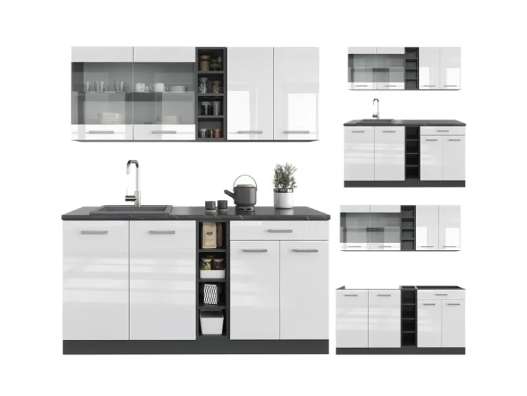 Vicco R-Line Singleküche Weiß Hochglanz/Anthrazit 160 cm ohne Arbeitsplatte ohne E-Geräte