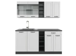 Vicco R-Line Singleküche Weiß Landhaus/Anthrazit 160 cm ohne Arbeitsplatte ohne E-Geräte