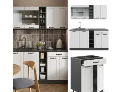 Vicco R-Line Singleküche Weiß Landhaus/Anthrazit 160 cm ohne Arbeitsplatte ohne E-Geräte