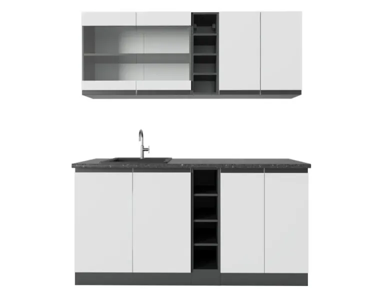 Vicco R-Line Singleküche Weiß/Anthrazit 160 cm AP Anthrazit ohne E-Geräte